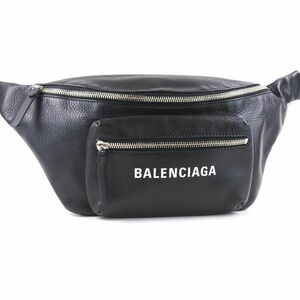 Balenciaga Body Belt Crossbody Bag Waist Bag Leather Black Zipper